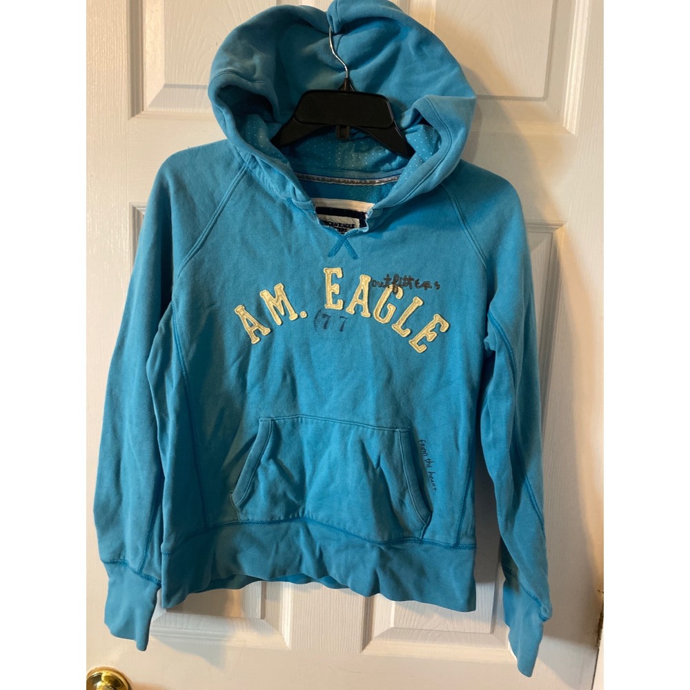 American Eagle Outfitters Womens Blue Pullover Hoodie Sweatshirt Size M Graphic